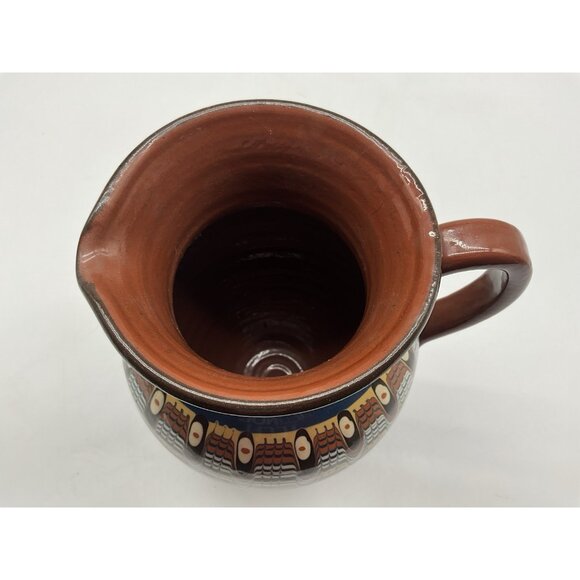 Bulgarian Troyan Pottery Pitcher or Jug w/Peacock Eye Pattern Red Ware Drinkware - Picture 14 of 16